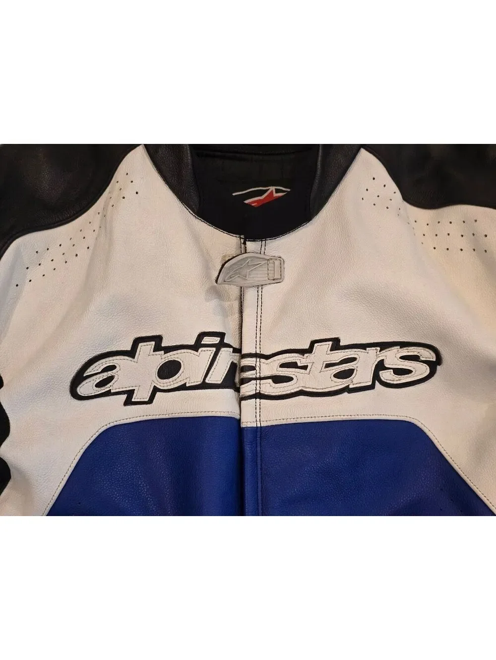 Y2K Alpinestars Technical Pilot Leather Motorcycle Jacket Blue White Black sz 48
